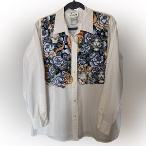 Quacker Factory White Tailored Shirt with Appliqué/Embroidery